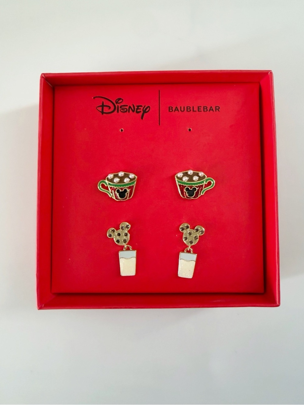 Disney X Baublebar Christmas Hot Cocoa Mugs Milk Mickey Mouse Earrings New